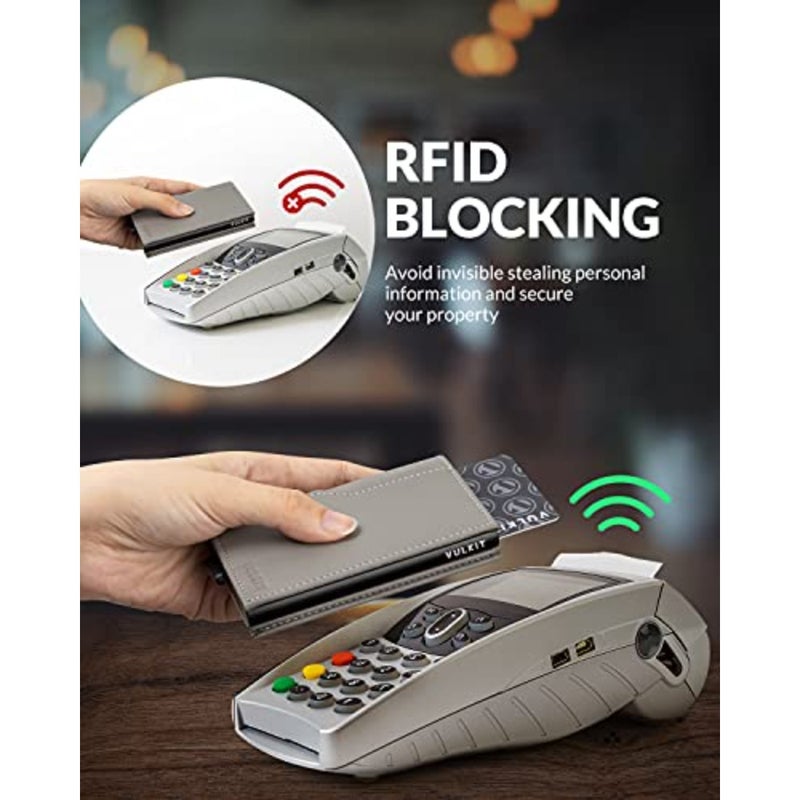 حامل بطاقة الائتمان للاستخدام اليومي، جلد طبيعي، أسود، حجب RFID + وظيفة المنبثقة التلقائية مع نوافذ مزدوجة لبطاقة الهوية - Image 5
