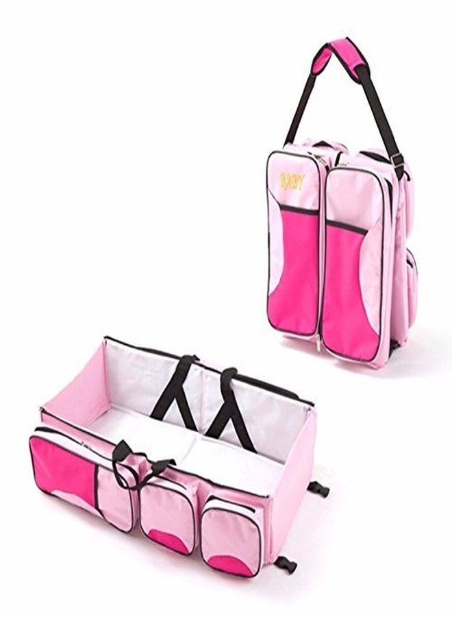 GTC® Portable Multifunctional Baby Travel Bed Cot/Bassinet and Folding Mummy Diaper Bag (AA) (Pink) - Image 1