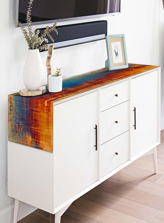AILUER Orange and Blue Table Runner Modern Abstract Messy Rust Painting Linen Dresser Runner Vintage Farmhouse Style Table Decor for Kitchen Dining Wedding Coffee Home Party (13"x 90", Orange) - Image 3
