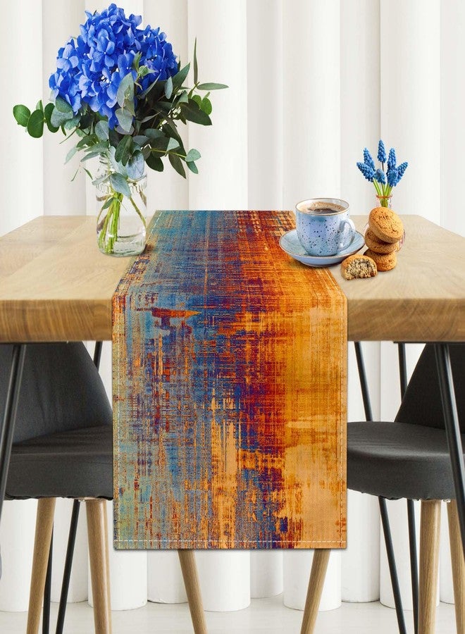 AILUER Orange and Blue Table Runner Modern Abstract Messy Rust Painting Linen Dresser Runner Vintage Farmhouse Style Table Decor for Kitchen Dining Wedding Coffee Home Party (13"x 90", Orange) - Image 2