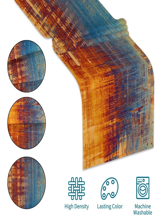 AILUER Orange and Blue Table Runner Modern Abstract Messy Rust Painting Linen Dresser Runner Vintage Farmhouse Style Table Decor for Kitchen Dining Wedding Coffee Home Party (13"x 90", Orange) - Image 5