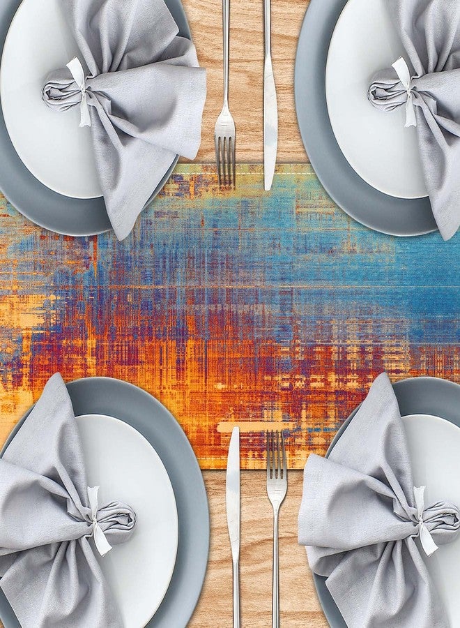 AILUER Orange and Blue Table Runner Modern Abstract Messy Rust Painting Linen Dresser Runner Vintage Farmhouse Style Table Decor for Kitchen Dining Wedding Coffee Home Party (13"x 90", Orange) - Image 4
