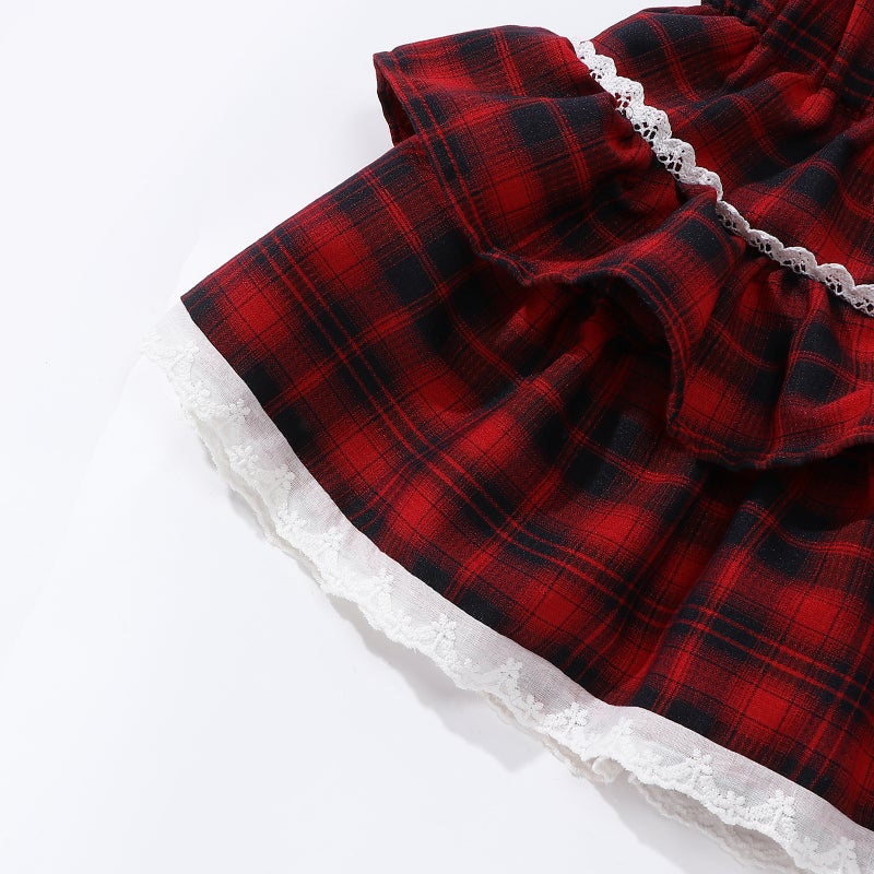 Lace Puffy Plaid Pleated Skirt Girls High Waist Slimming Skirt Elastic Waist Niche Skirt Sweet - Image 5