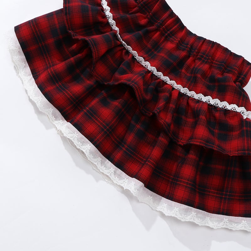 Lace Puffy Plaid Pleated Skirt Girls High Waist Slimming Skirt Elastic Waist Niche Skirt Sweet - Image 4
