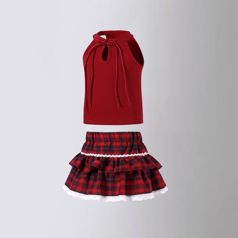 Lace Puffy Plaid Pleated Skirt Girls High Waist Slimming Skirt Elastic Waist Niche Skirt Sweet - Image 2
