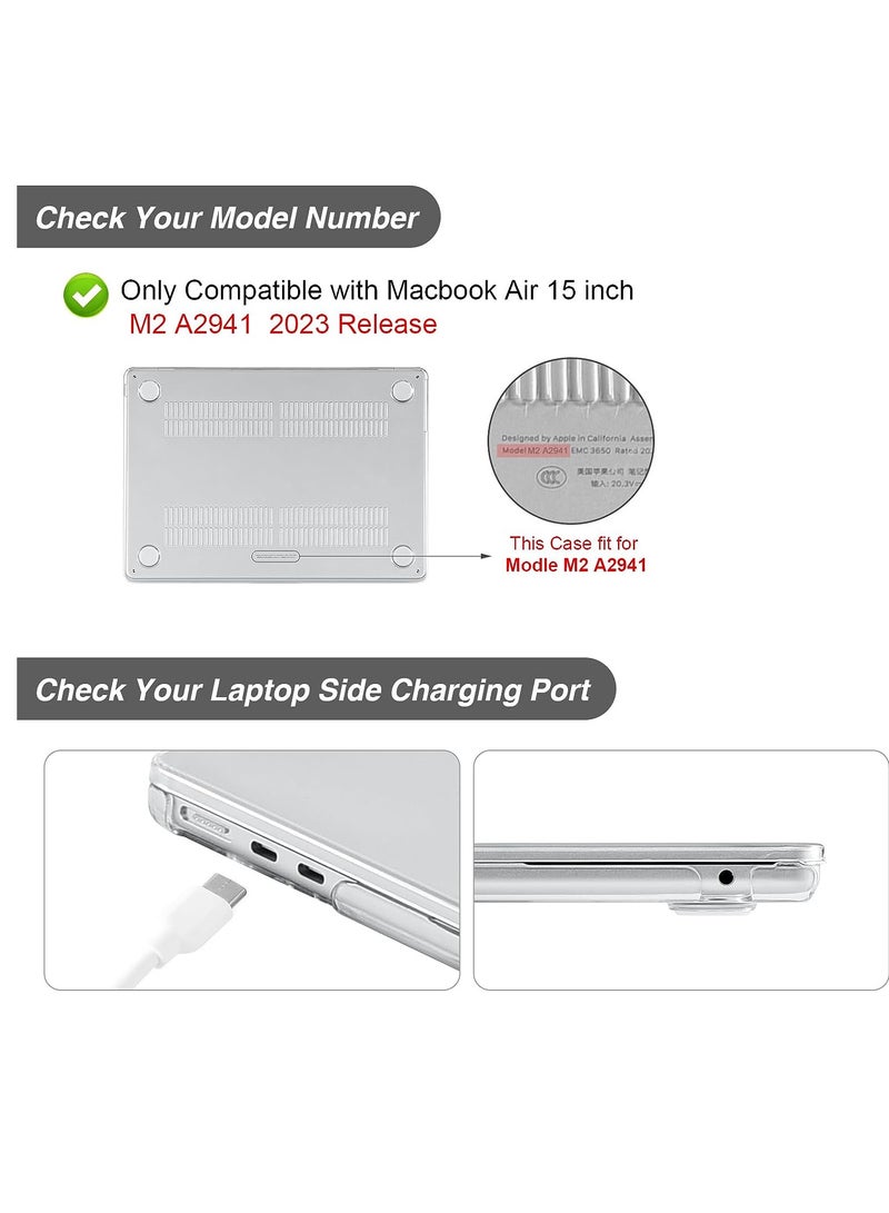 متوافق مع حافظة MacBook Air مقاس 15 بوصة إصدار 2023 شريحة A2941 M2 مع شاشة عرض شبكية العين السائلة ومعرف اللمس غطاء حماية من البلاستيك الصلب مقاس 15.3 بوصة لون شفاف - Image 3