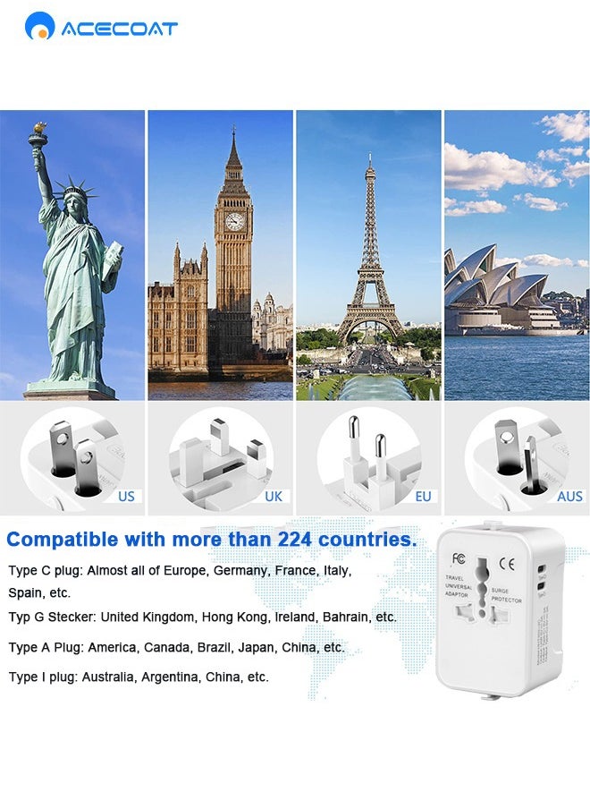 ايسكوت محول السفر العالمي محول التوصيل في جميع أنحاء العالم مع USB-C، محول الطاقة الدولي مع 2 منافذ USB الكل في واحد محول السفر متعدد USB الجدار شاحن لأوروبا الولايات المتحدة الأمريكية المملكة المتحدة الاتحاد الأوروبي أستراليا (نوع C/G/A/I)  - Image 3
