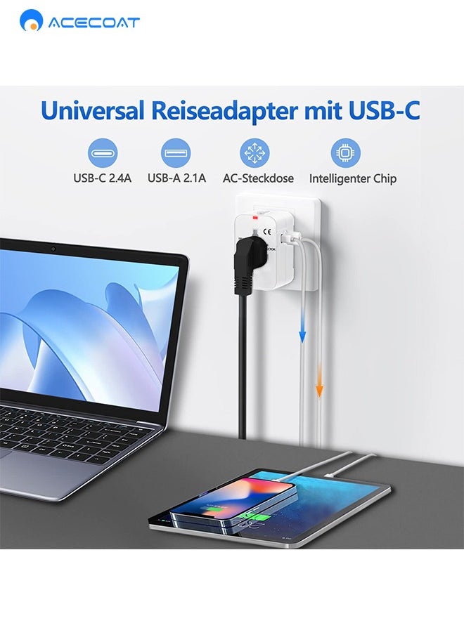 ايسكوت محول السفر العالمي محول التوصيل في جميع أنحاء العالم مع USB-C، محول الطاقة الدولي مع 2 منافذ USB الكل في واحد محول السفر متعدد USB الجدار شاحن لأوروبا الولايات المتحدة الأمريكية المملكة المتحدة الاتحاد الأوروبي أستراليا (نوع C/G/A/I)  - Image 2