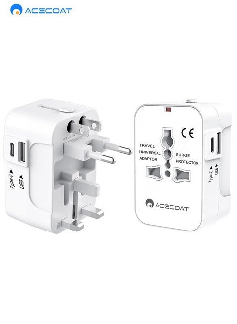 Universal Travel Adapter Worldwide Plug Adaptor with USB-C, International Power Adapter with 2 USB Ports All in One Travel Adaptor Multi USB Wall Charger for European USA UK EU AUS(Type C/G/A/I)