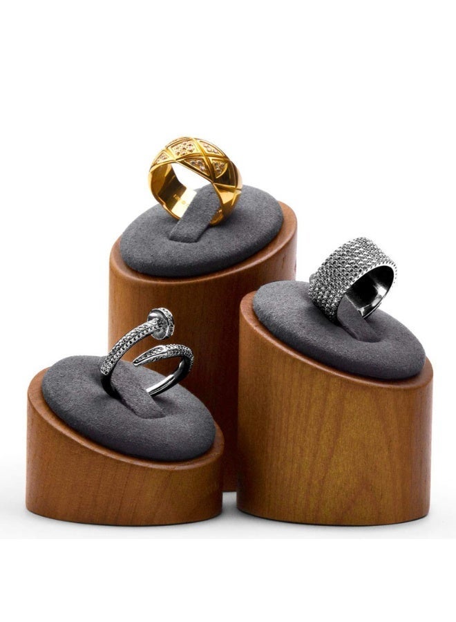 NOSKIN 3-Pack Wooden Ring Display Stand, Luxury Microfiber Solid Ring Holder Set, Jewelry Store Showcase Organizer, Graduated Heights 1.2-2.8in, Gre - Image 1
