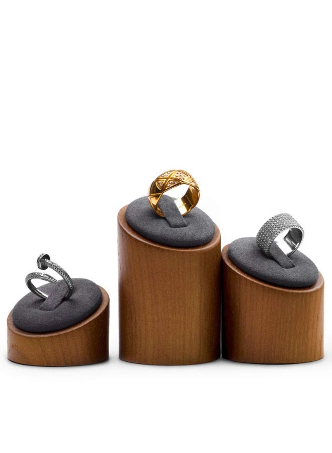 NOSKIN 3-Pack Wooden Ring Display Stand, Luxury Microfiber Solid Ring Holder Set, Jewelry Store Showcase Organizer, Graduated Heights 1.2-2.8in, Gre - Image 3