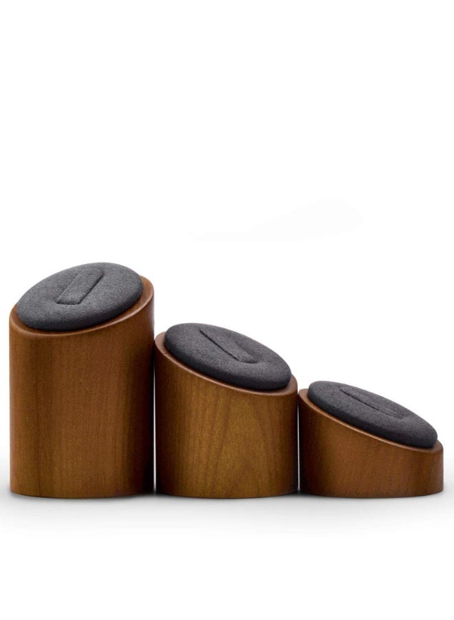 NOSKIN 3-Pack Wooden Ring Display Stand, Luxury Microfiber Solid Ring Holder Set, Jewelry Store Showcase Organizer, Graduated Heights 1.2-2.8in, Gre - Image 2