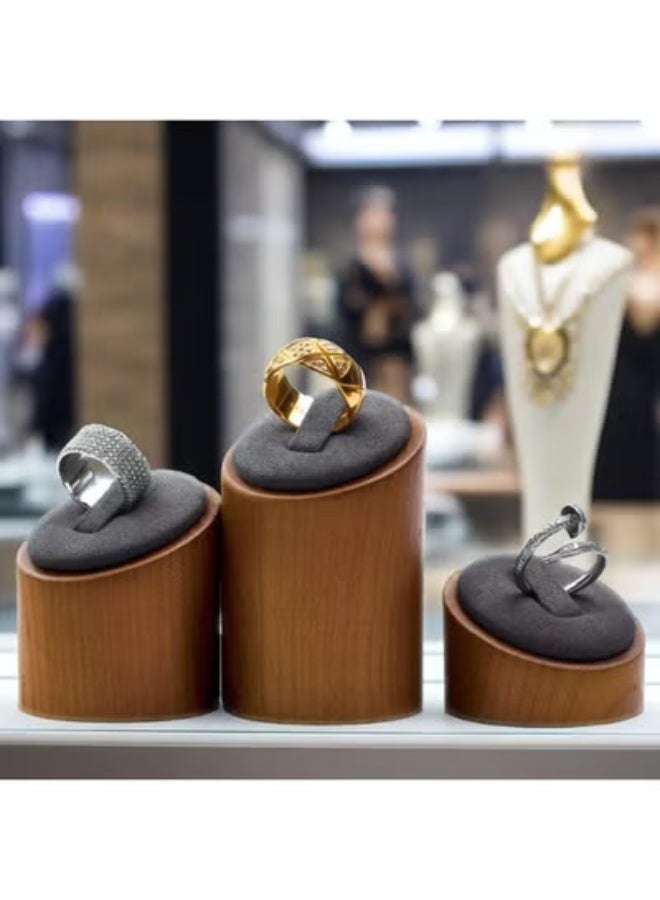 NOSKIN 3-Pack Wooden Ring Display Stand, Luxury Microfiber Solid Ring Holder Set, Jewelry Store Showcase Organizer, Graduated Heights 1.2-2.8in, Gre - Image 4