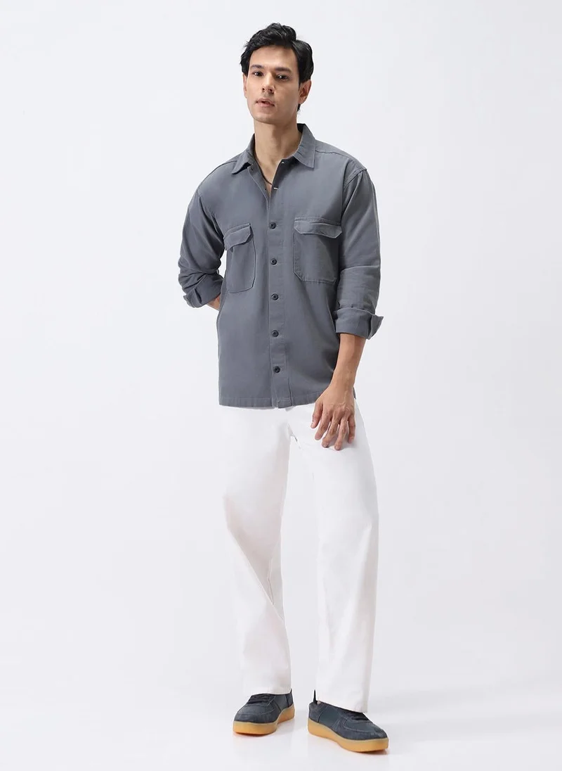 Urbano Fashion  Urbano Fashion Men's Grey Cotton Full Sleeve Relaxed Fit Shacket with Utility Pockets for Men | Best Price UAE