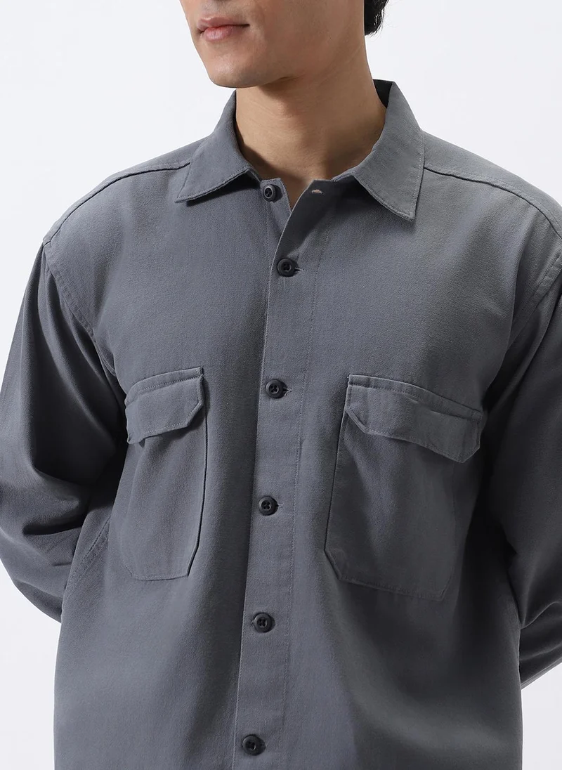 Urbano Fashion  Urbano Fashion Men's Grey Cotton Full Sleeve Relaxed Fit Shacket with Utility Pockets for Men | Best Price UAE