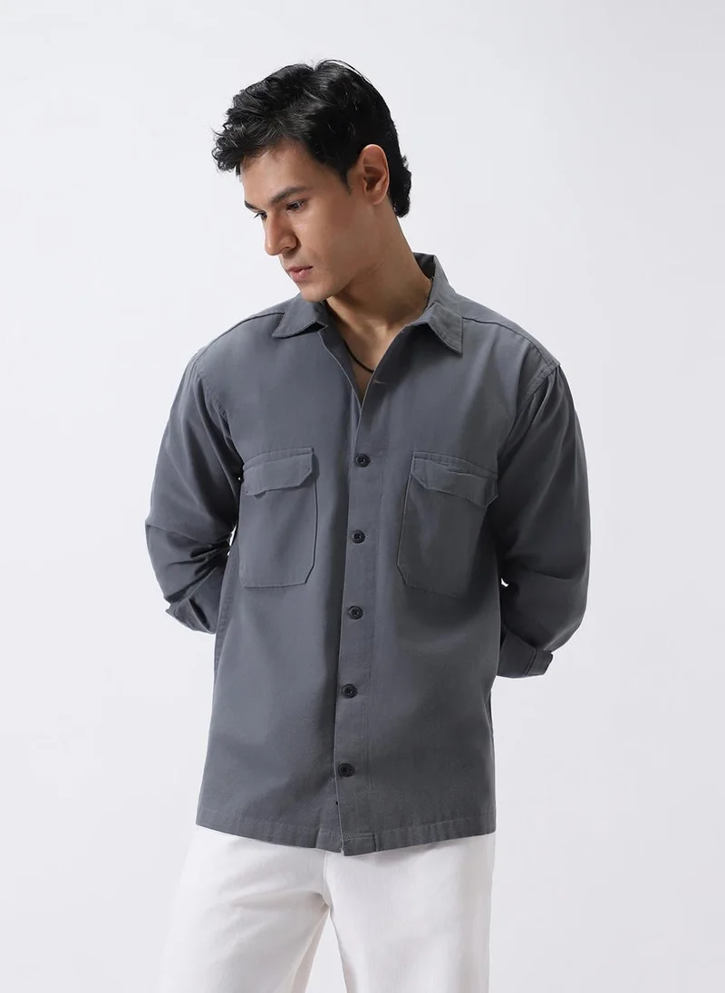 Urbano Fashion  Urbano Fashion Men's Grey Cotton Full Sleeve Relaxed Fit Shacket with Utility Pockets for Men | Best Price UAE