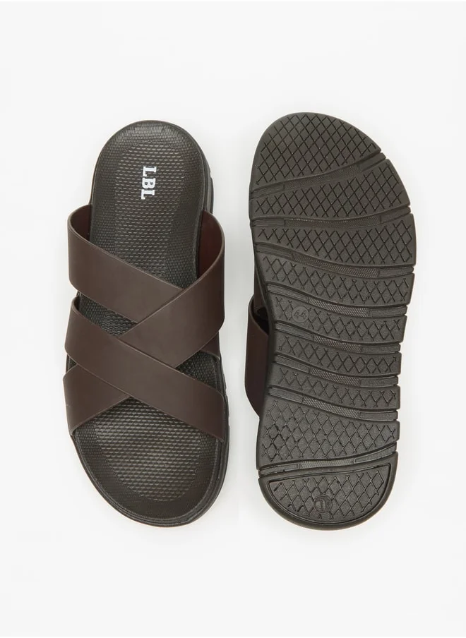 ل ب ل Men's Solid Slip-On Cross Strap Sandals