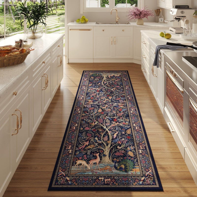 Rugcomf Runner Rug 2x6 Vibrant Tree of Life-Patterned Vintage Kitchen Rugs Non Slip Washable Soft Carpet Runner for Laundry Bedroom Bathroom, Blue - Image 1