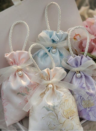 5pcs Premium Floral Drawstring Candy Gift Bags – Durable Colorful Polyester Fabric with Pearl & Ribbon Embellishments, Elegant Small Pouches for Wedding Favors, Baby Showers, Birthdays, Spring & Summer Celebrations, Valentine’s & Mother’s Day – Reusable & Stylish Mini Gift Bags for Chocolates, Jewelry, Cookies, and Party Treats - view 2