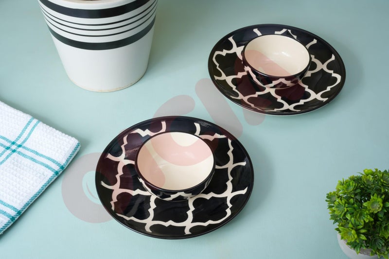 Oicia أطقم الأطباق والأوعية من أويشيا - طقم أدوات مائدة من البورسلين - للجرانولا، السلطة، المعكرونة، الحساء، الحلوى، إلخ - طقم من 2 طبق (8 بوصة) مع طقم من 2 وعاء (200 مل 10 سم) - آمن في غسالة الصحون والميكروويف (أسود) - Image 4