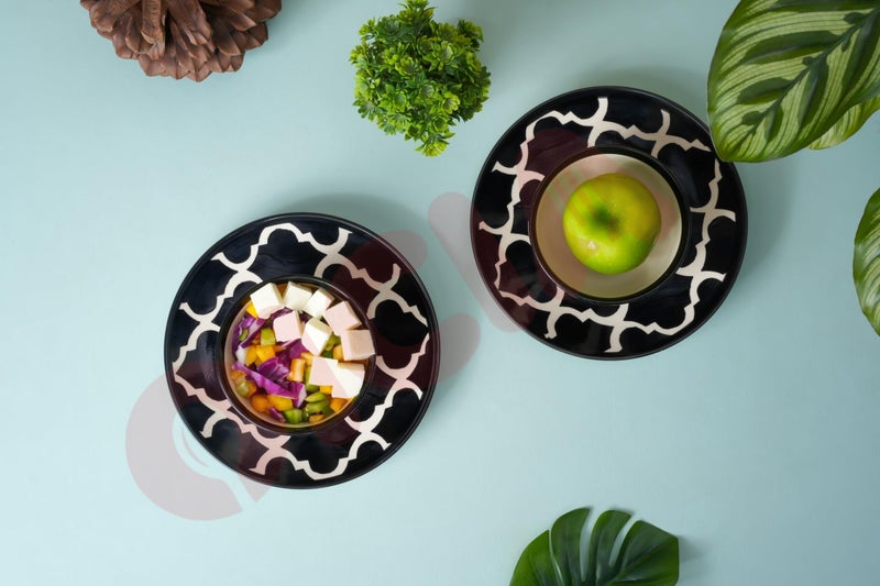 Oicia أطقم الأطباق والأوعية من أويشيا - طقم أدوات مائدة من البورسلين - للجرانولا، السلطة، المعكرونة، الحساء، الحلوى، إلخ - طقم من 2 طبق (8 بوصة) مع طقم من 2 وعاء (200 مل 10 سم) - آمن في غسالة الصحون والميكروويف (أسود) - Image 3