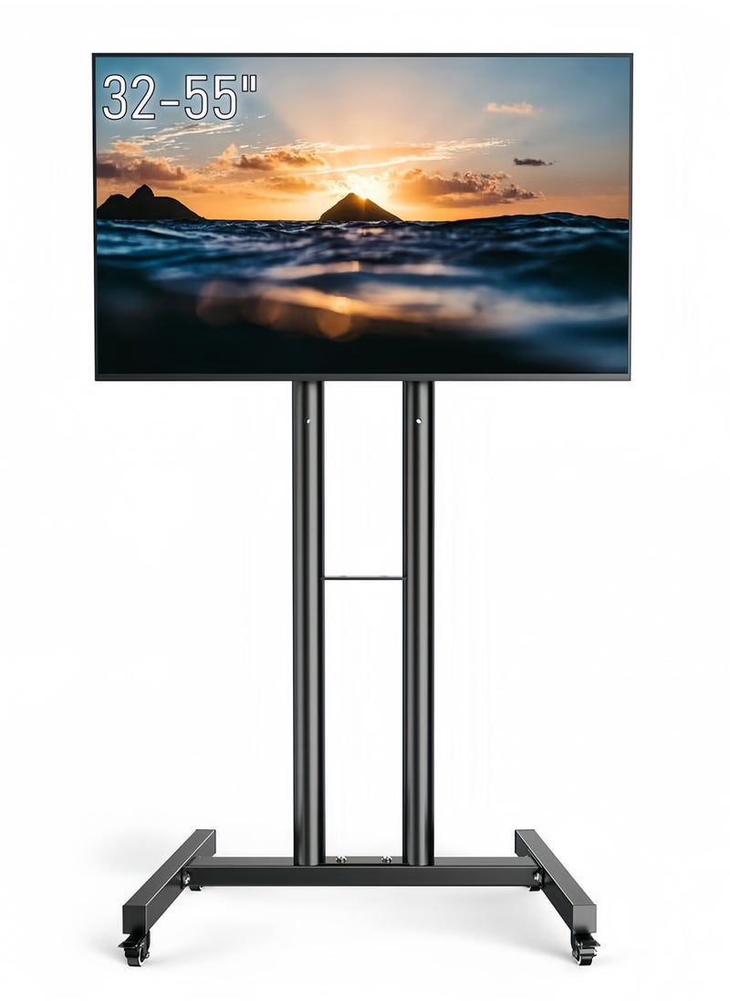 FlashHawk Mobile TV Stand with Wheels for 32-55 Inch LCD/LED Screens | Adjustable Height | Lockable Casters | Heavy-Duty Steel Frame | Max 25KG & VESA 400x400mm  - Image 1