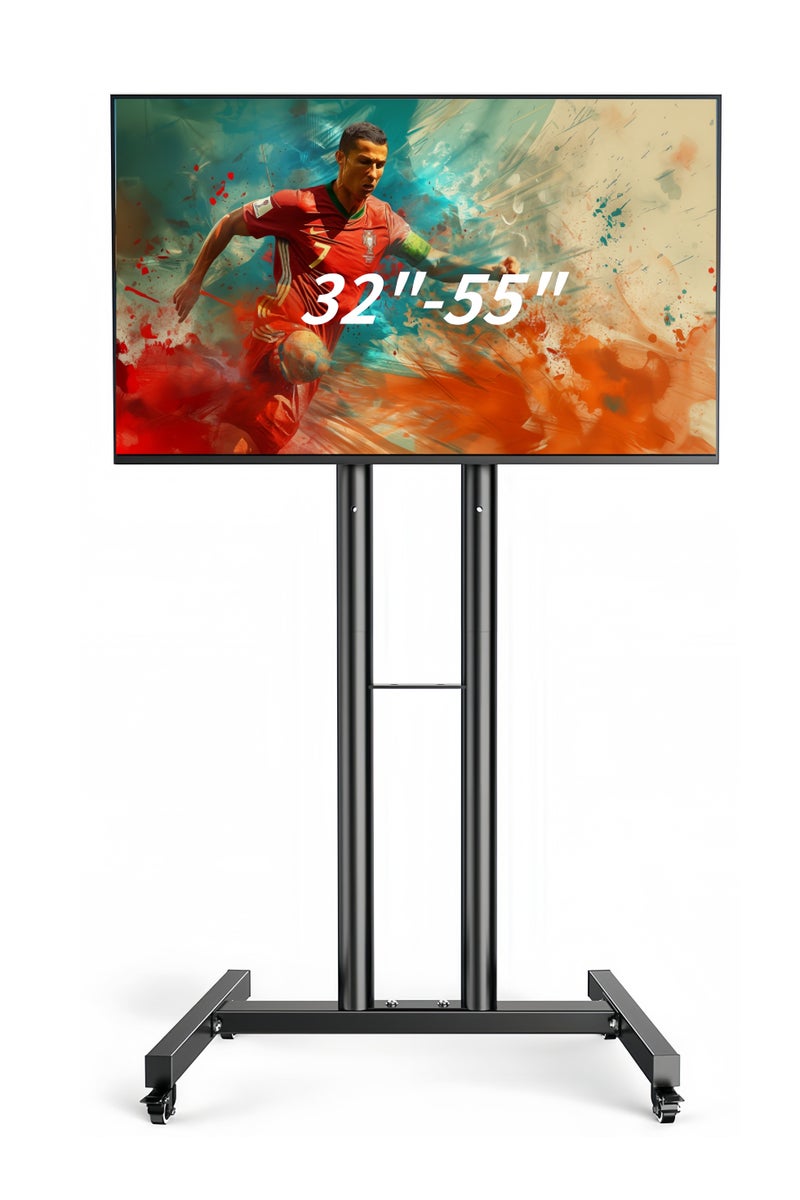 فلاشهوك ستاند شاشه بعجلات لأجهزة تلفزيون LCD وLED 4K المنحنية المسطحة من 32 إلى 55 بوصة | 35 و43 و50 و55 بوصة | ارتفاع قابل للتعديل | عجلات قابلة للقفل | عربة تلفزيون متحركة متينة | أقصى وزن 25 كجم، مع حامل VESA 400×400 مم - Image 1