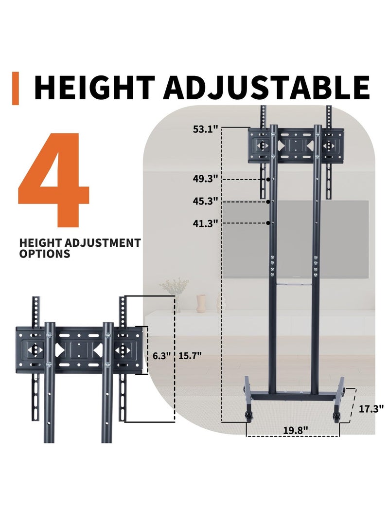 فلاشهوك ستاند شاشه بعجلات لأجهزة تلفزيون LCD وLED 4K المنحنية المسطحة من 32 إلى 55 بوصة | 35 و43 و50 و55 بوصة | ارتفاع قابل للتعديل | عجلات قابلة للقفل | عربة تلفزيون متحركة متينة | أقصى وزن 25 كجم، مع حامل VESA 400×400 مم - Image 2