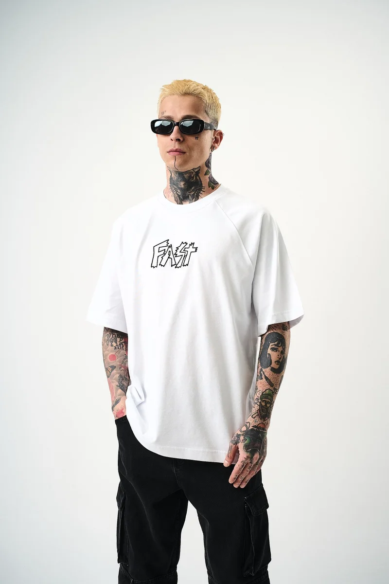 RESPIRE Men's Fast Embroidered Oversize T-Shirt White