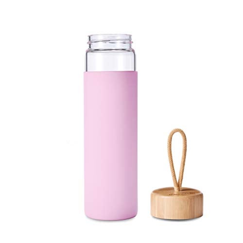 Yomious 20 Oz Borosilicate Glass Water Bottles with Silicone Sleeve BPA Free, Dishwasher Safe - Reusable Clear Glass Drinking with Leak Proof Bamboo Lid | Perfect Gym Water Bottles for Men & Women - Image 4
