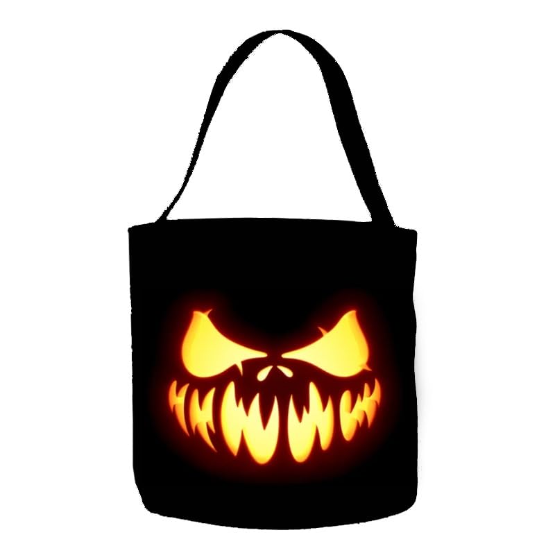 HANSAMU Halloween Trick or Treat Bucket Candy Bags Pumpkin Fire Creepy Face Large Portable Canvas Black Portable Canvas Black Handles Candy Bags for Halloween Party Favors - Image 1