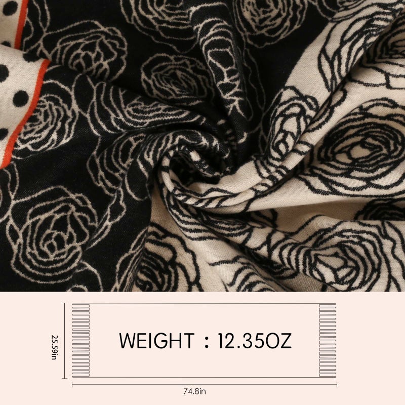 EXTREE Scarfs for Women Pashmina Silky Shawl Wrap for Evening Dressing Blanket Open Front Poncho Cape (AIK-black-orange) - Image 2