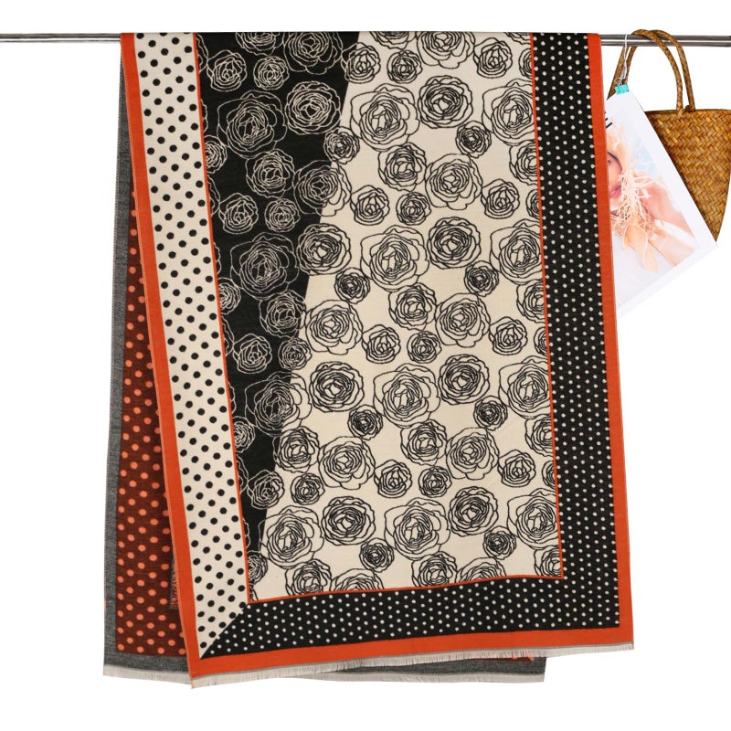 EXTREE Scarfs for Women Pashmina Silky Shawl Wrap for Evening Dressing Blanket Open Front Poncho Cape (AIK-black-orange) - Image 4