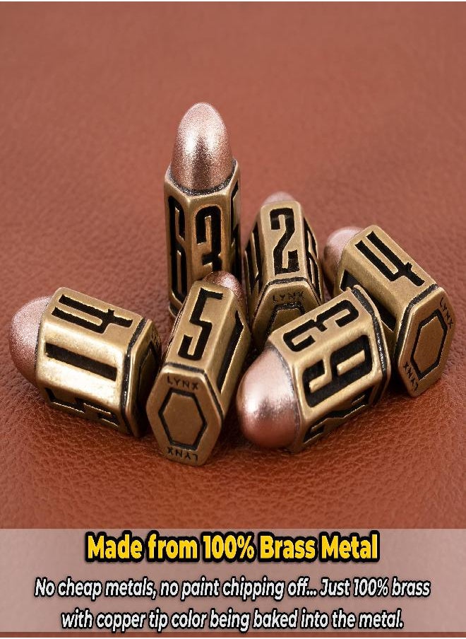 lynx - Bullet Metal Dice Set - Six Brass D6 Dices - Great for DND, Warhammer 40k, Role Playing Homebrews, D&D. Great RPG/Dungeons and Dragons/D and D Accessories Gifts. Can Use with Dice Tray/Tower - Image 1