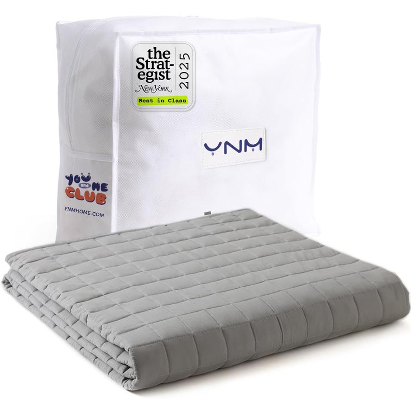 YnM 15lbs Weighted Blanket for Adults, Cotton Heavy Bed Throw Blanket with Cooling Glass Beads for All Season Use, Ideal for ~140lbs (48x72 Inches, Twin/Full, Light Grey) - Image 1