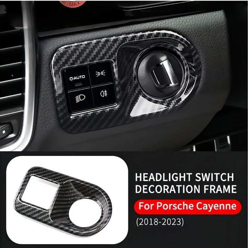 ABS Carbon Fiber Headlight Switch Panel Frame Cover for Porsche Cayenne 2018-2022 -  Non-Battery - Image 1