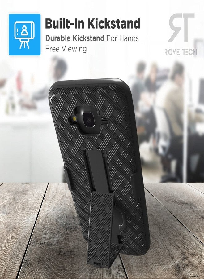 ROME TECH Designed for Samsung Galaxy J3 J320 Case with Belt Clip Holster - Kickstand Cover Phone Case - Black - Image 5