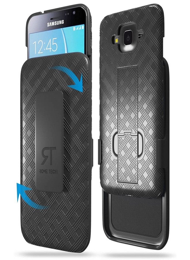 ROME TECH Designed for Samsung Galaxy J3 J320 Case with Belt Clip Holster - Kickstand Cover Phone Case - Black - Image 1