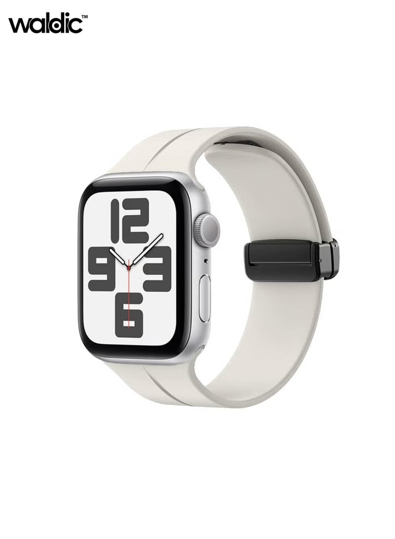 Waldic Soft Silicone Sport Watch Band with Magnetic Buckle Fits Apple Watch Ultra 2/Ultra Series 9/8/SE 2nd Gen/7/SE/6/5/4/3/2/1 Compatible with 42/44/45/49mm Case Sizes Also Compatible with Series 10 with 46mm Case Size - White Stone - Image 1