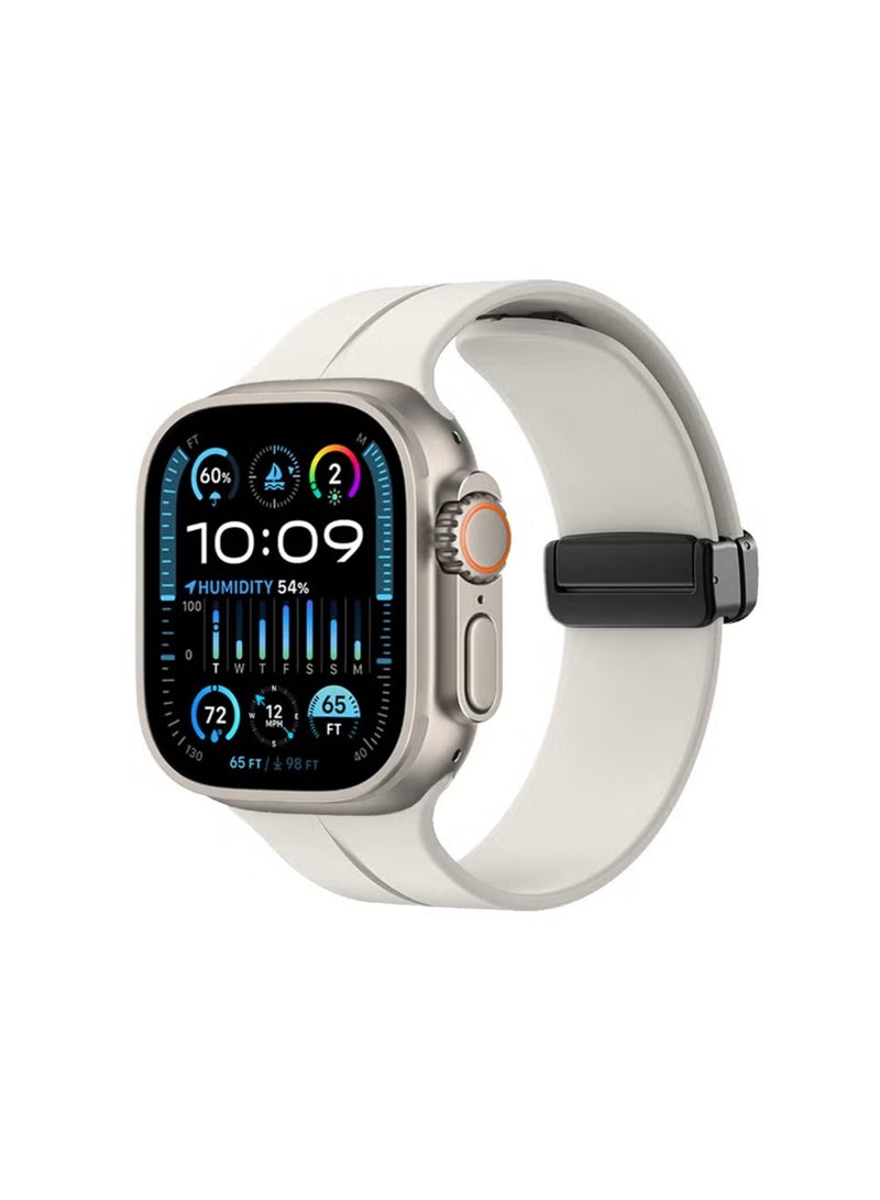 Waldic Soft Silicone Sport Watch Band with Magnetic Buckle Fits Apple Watch Ultra 2/Ultra Series 9/8/SE 2nd Gen/7/SE/6/5/4/3/2/1 Compatible with 42/44/45/49mm Case Sizes Also Compatible with Series 10 with 46mm Case Size - White Stone - Image 2