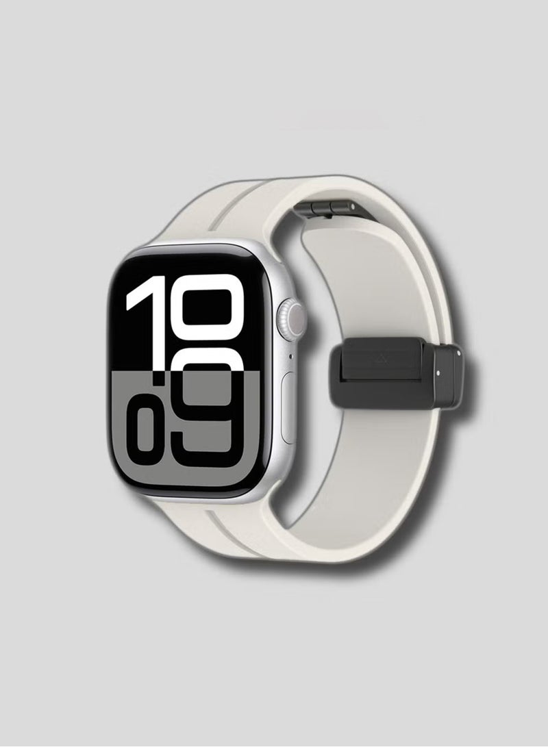 Waldic Soft Silicone Sport Watch Band with Magnetic Buckle Fits Apple Watch Ultra 2/Ultra Series 9/8/SE 2nd Gen/7/SE/6/5/4/3/2/1 Compatible with 42/44/45/49mm Case Sizes Also Compatible with Series 10 with 46mm Case Size - White Stone - Image 5