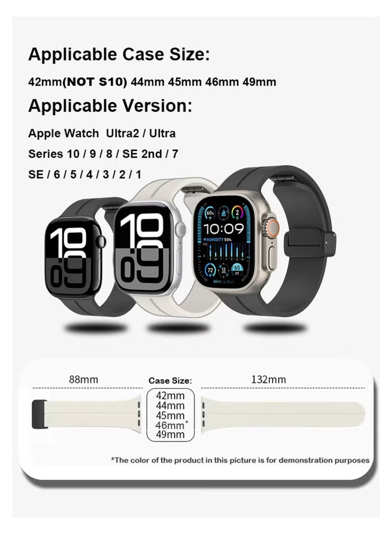 Waldic Soft Silicone Sport Watch Band with Magnetic Buckle Fits Apple Watch Ultra 2/Ultra Series 9/8/SE 2nd Gen/7/SE/6/5/4/3/2/1 Compatible with 42/44/45/49mm Case Sizes Also Compatible with Series 10 with 46mm Case Size - White Stone - Image 4