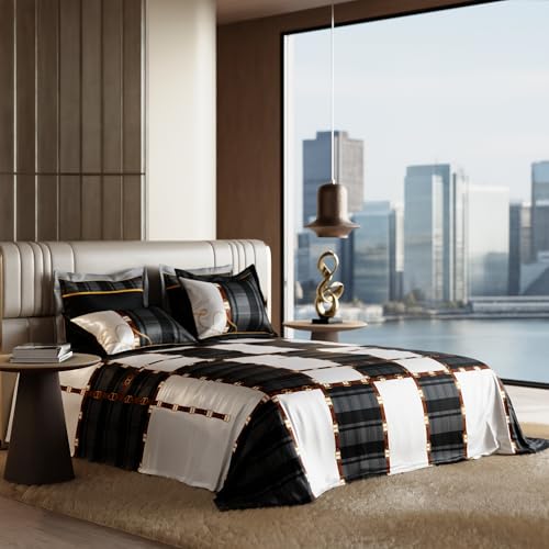 Stoa Paris 300TC UltraSatin Super Size Bedsheet with 4 Pillow Covers, 274cm x 274cm Ideal for King & Double Bed, Gentle on Skin & Hair, Fade & Wrinkle Resistant, Quick Dry, Baroque - Black-Grey - Image 5
