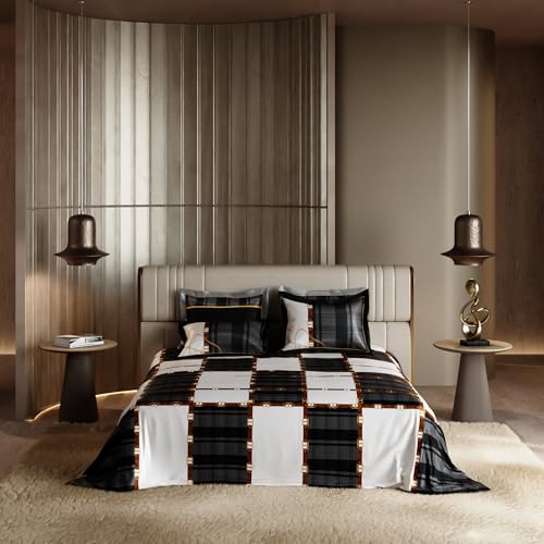 Stoa Paris 300TC UltraSatin Super Size Bedsheet with 4 Pillow Covers, 274cm x 274cm Ideal for King & Double Bed, Gentle on Skin & Hair, Fade & Wrinkle Resistant, Quick Dry, Baroque - Black-Grey - Image 1