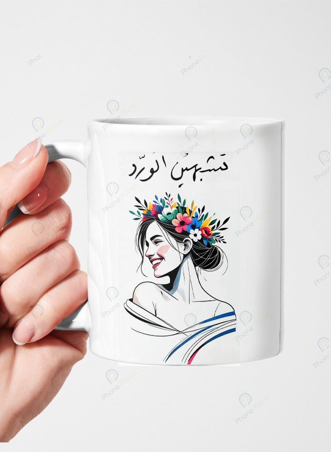 كوب بطباعة تشبهين الورد مج من السيراميك