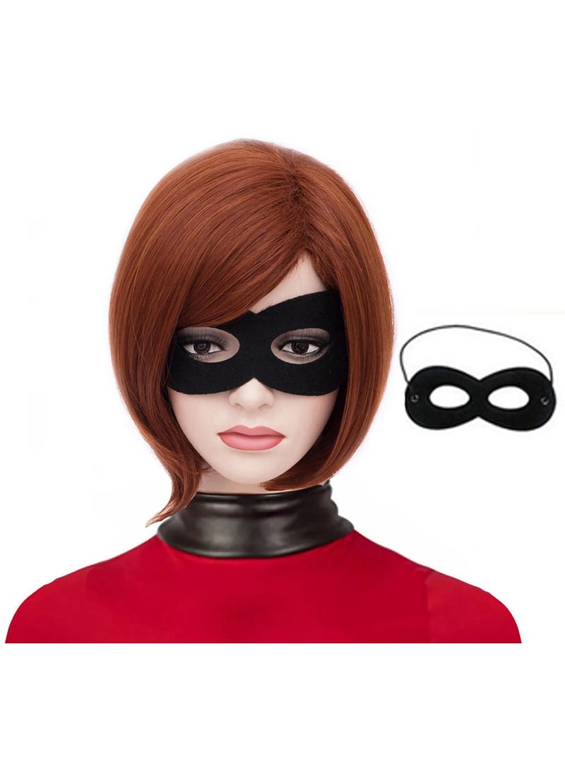 MAGQOO - MAGQOO Dark Orange Wig Side Part 12 Inches Short Straight Bob Wig Reddish Brown Hair Wigs Women Girls Synthetic Halloween Costume Cosplay Wig with Wig Cap - Image 1