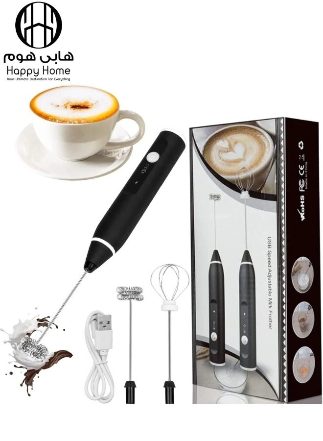 Happy Home Milk Frother Handheld,USB Rechargeable Electric Foam Wand Maker for Coffee, 3 Speeds Mini Milk Foamer Drink Mixer with 2 Whisks for Bulletproof Coffee Frappe Latte Cappuccino Hot Chocolate - Image 1