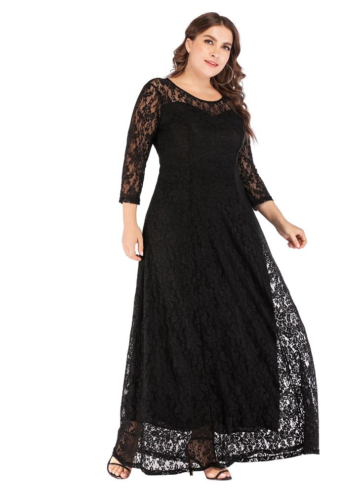Loquat Women's new evening dress three-quarter sleeve long skirt lace dress  - Image 1