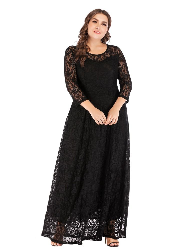 Loquat Women's new evening dress three-quarter sleeve long skirt lace dress  - Image 3