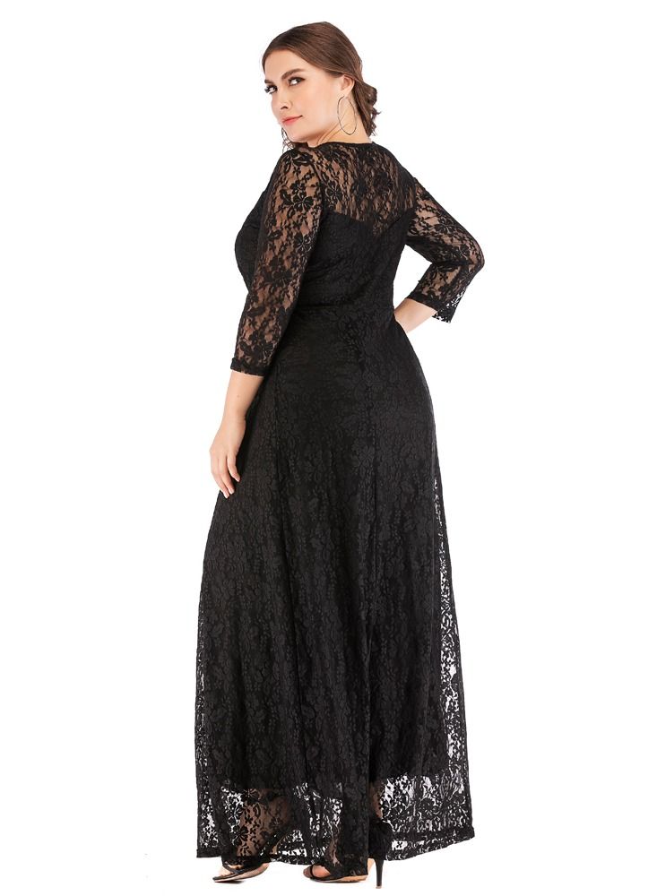 Loquat Women's new evening dress three-quarter sleeve long skirt lace dress  - Image 2